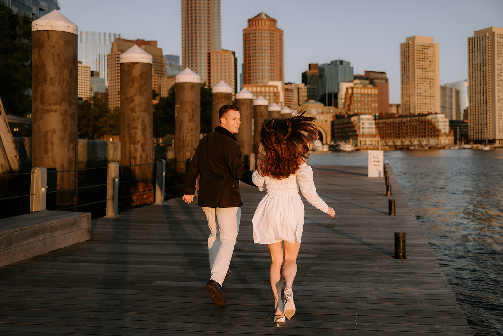 Fan Pier Park Engagement and Boston Skyline